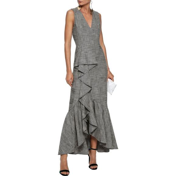 NWT Alice + Olivia Birch Ruffled Checked Maxi Dress Size 4 Checked Woven 2A452 - Picture 2 of 12